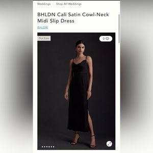 BHLDN Cali Satin Cowl-Neck Midi Slip Dress Size 8, never worn.